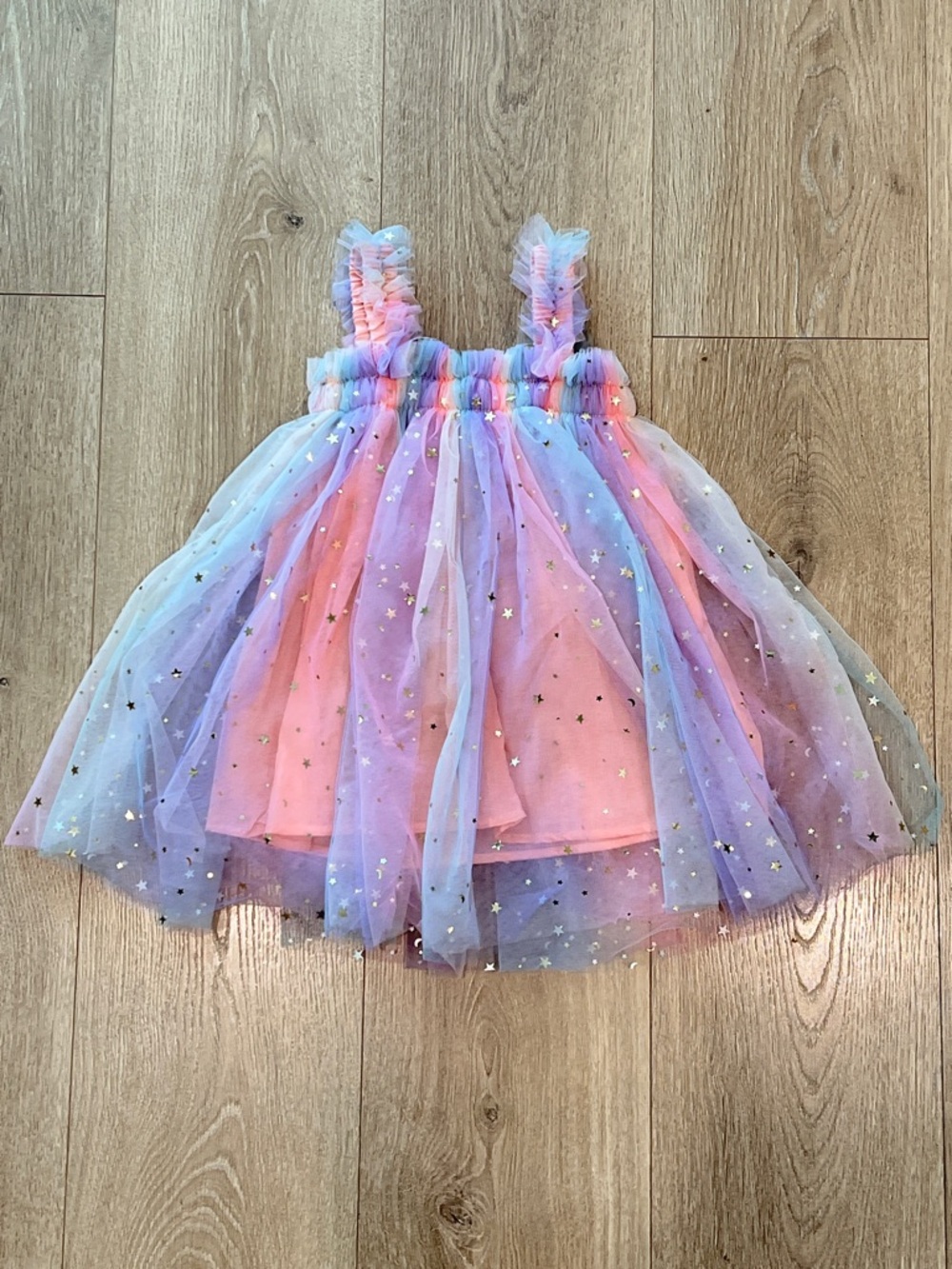 Baby Pastel Rainbow Tulle Star Dress - Pink, Purple & Blue